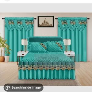 Elegant Teal Bedding Set with Curtains